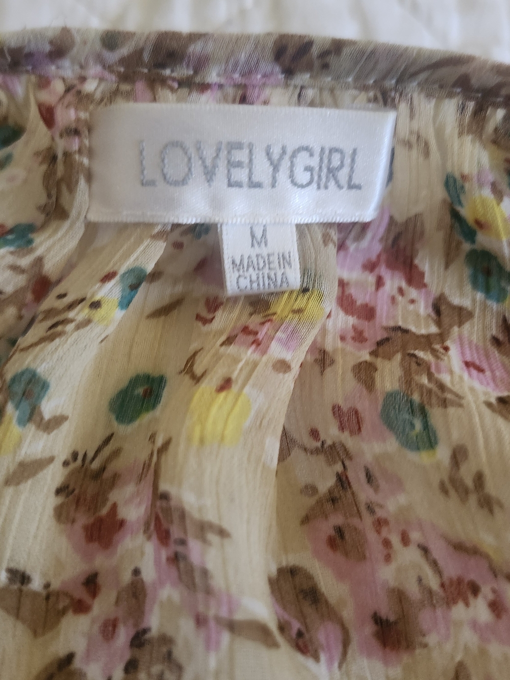 LOVELYGIRL Floral Sheer Crop Top in Cream